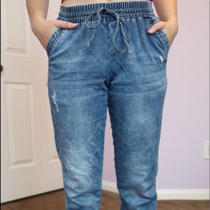 Denim Joggers With Tie